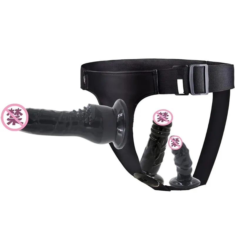Factory Direct Triple - Prong Lesbian Strap - on: Leather Pants Wear with Realistic Dildos Adult Erotic Wholesale Sex Toys