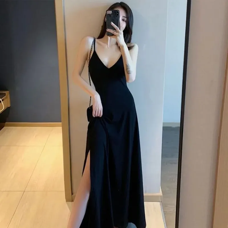 Abito sexy nero Abito lungo femminile co