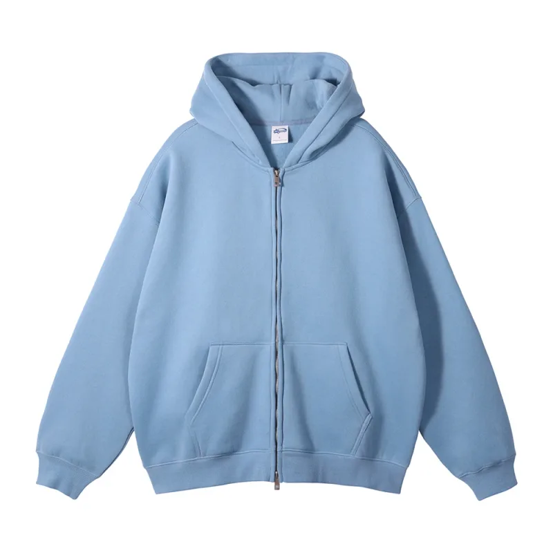 New Men Double Headed Zipper Fleece Hoodies Unisex Loose Basic Solid Warm Hooded Sweatshirts Coats For Winter HY0633