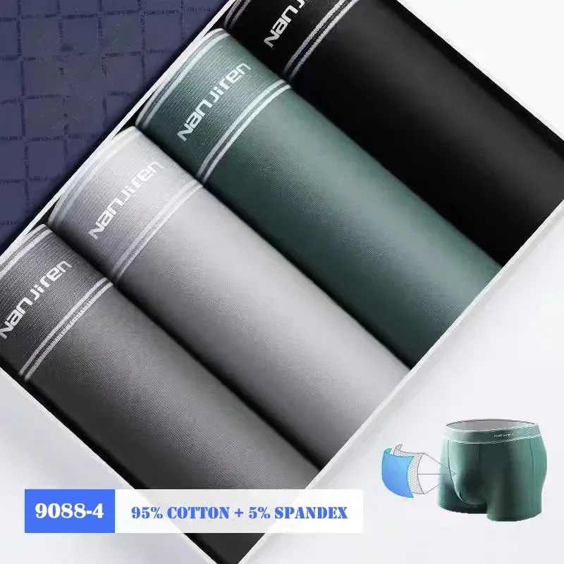 4Pcs/lot Men's Underwear Sexy Boxer Shorts Cotton Panties Man Solid Underpants Male Soft U Convex Lingerie Plus Size L-6XL