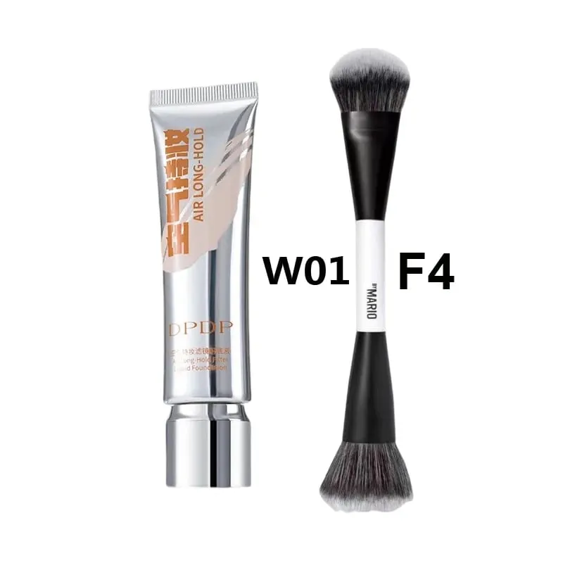 30ml DPDP Long-wear Liquid Foundation + F4 Dual-ended Foundation Makeup Brush Set Long Lasting Coverage Base Cosmetic Applicator