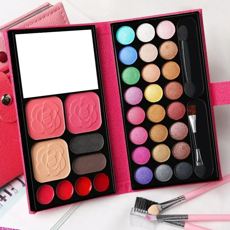 Eye Shadow Powder Blush Lipstick Lasting Cosmetics Makeup Set with Mirrors for Beginner Kids Travel Portable Palettes 33 Colors