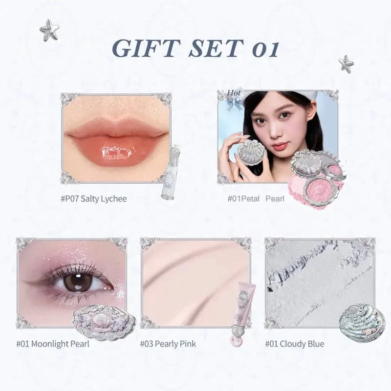Flower Knows Shell Jewel Collection Professional Makeup Gift Set Eyeshadow Blush Lip Glaze Setting Powder Correcting Primer Kit