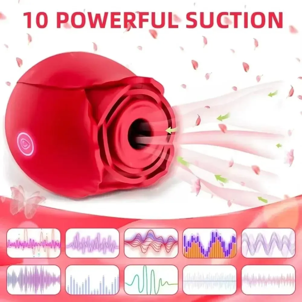 A forma di rosa, la vagina succhia il vibratore, bacia la figa, succhia il capezzolo e lecca la stimolazione del clitoride, masturbandosi con i giocattoli sessuali per le donne — image 3
