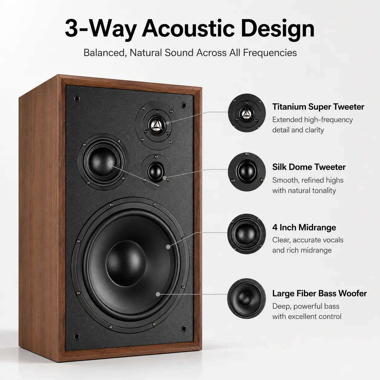 280W*2 8/10Inch High Power Bookshelf Speaker 4-Way 8Ohm Wooden Surround Speaker Hifi Fever Passive Sound Box for Home Theater TV
