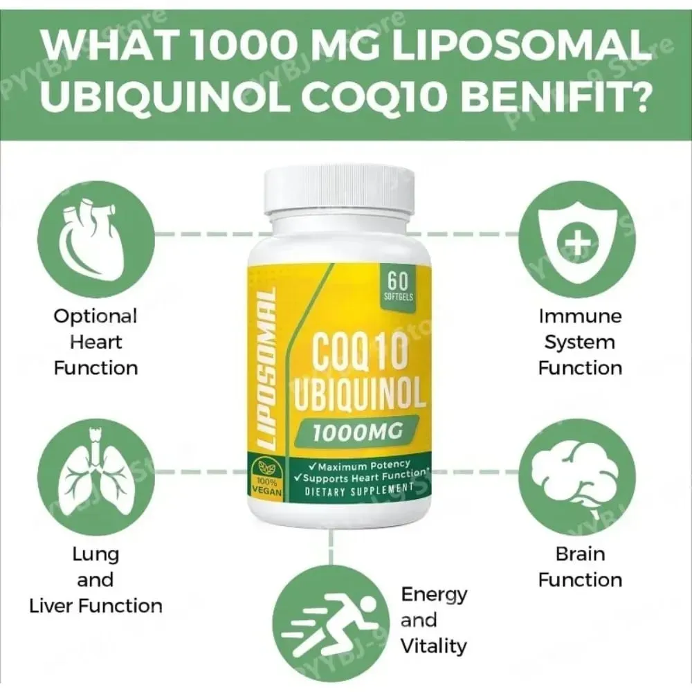 CoQ10 Ubichinol 1000 mg Wegańskie kapsułki żelowe 60 Ct Liposomalny koenzym Q10 o wysokiej absorpcji dla serca Energia Przeciwutleniacz Codzienne wsparcie