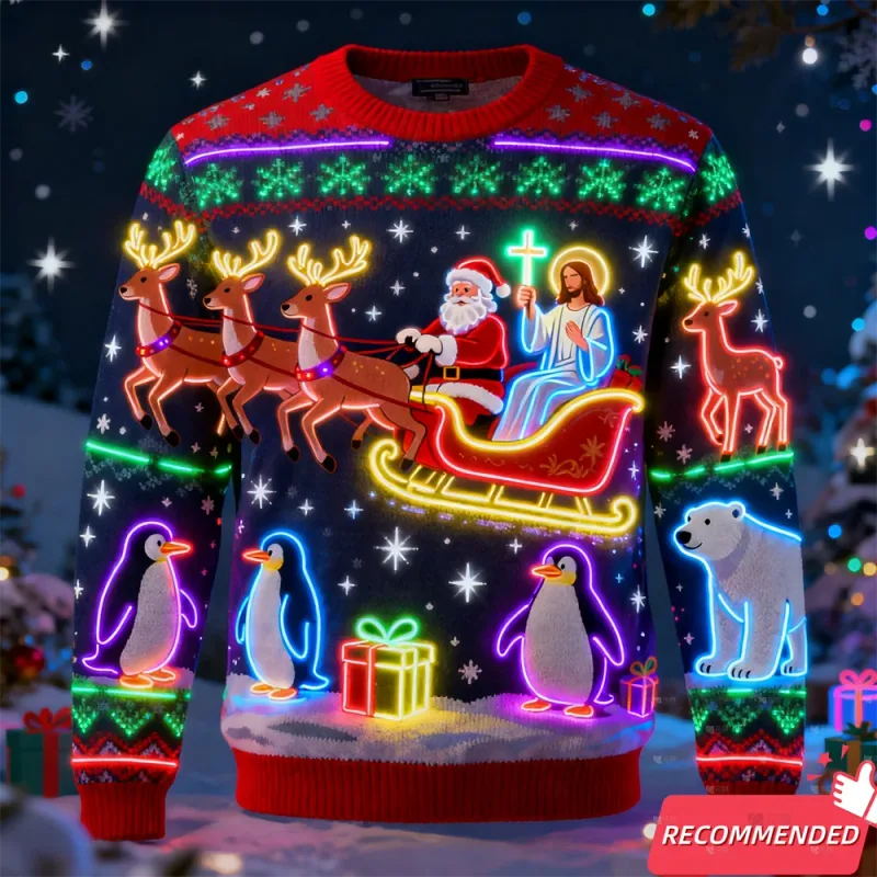 Falso Luce Al Neon 3D Stampato Brutto Maglione di Natale Per Le Donne Degli Uomini Vestiti di Buon Natale Pupazzo di Neve Divertente Babbo Gesù Pullover Tuta