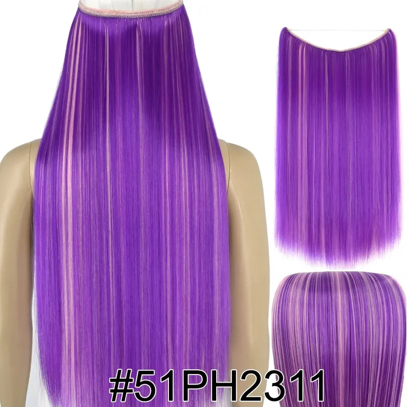 Synthetic Heat Resistant Hair Silky Straight Elasticity Invisible Wire Hair Extensions 8006