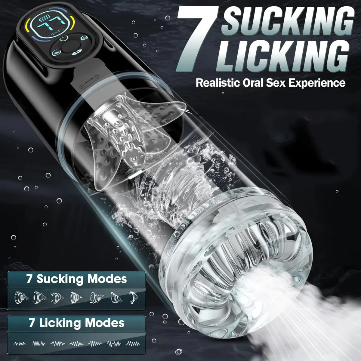 Novo lcd automático masculino mastubator pênis bomba com 7 vibração rotativa empurrando & lambendo modos bolso buceta brinquedos sexuais para homem