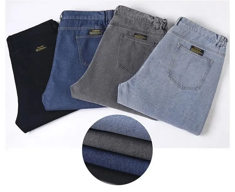 Men's Plus Size Jeans Elastic Waistband 30-48inch Stretch Denim Pants Straight Leg Breathable Loose Fit Streetwear Casual Wear