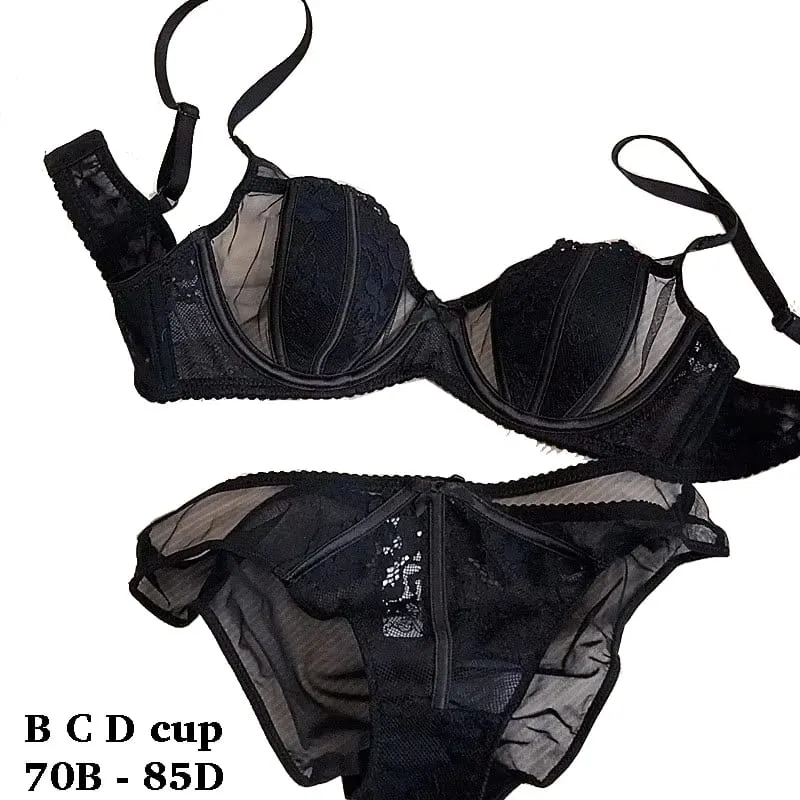 high quality sexy women bras and brief two piece set push up lace B C D cup wire summer lingerie underwear white pink red