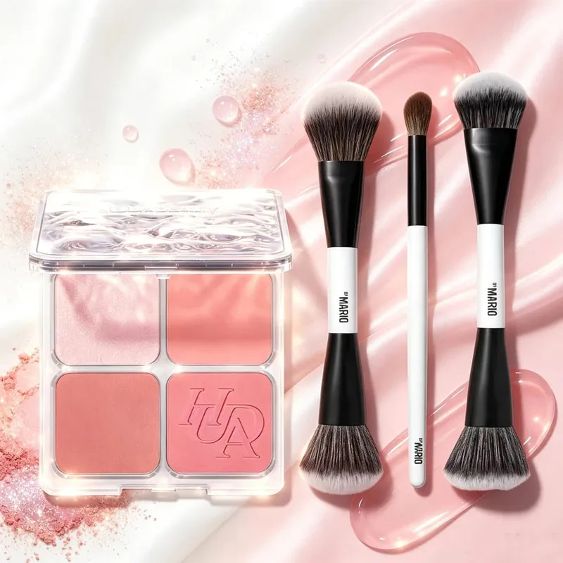 Mario Brush Set and 4-in-1 Glow Blush Blush Filter Flush Eye Check Blush Palette Matte Shimmer Long Lasting Women Daily Cosmetic