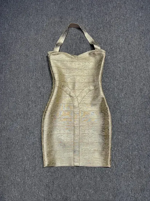 Gerçek Fotoğraflar Kadın Altın Bronzlaşmaya Bandaj Elbise Bodycon Mini Yüksek Sokak Akşam Kulübü Parti Mezuniyet Elbisesi Toptan Dropship