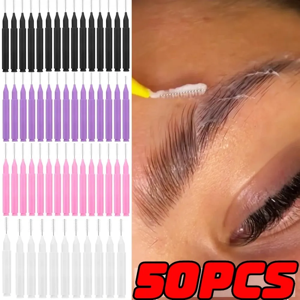 50PCS Mini Eyebrow Brush Portable Brow Perm Brushes Disposable Bendable Micro Eyelash Brow Lifting Brushes Applicators Tools — image 1