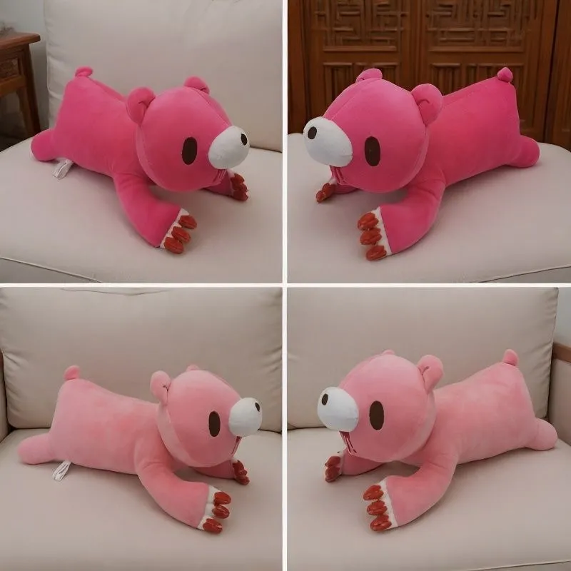 Pink Lying Bear Plush Pillow Cute Long Body Stuffed Doll Soft Fluffy Decorative Sleeping Cushion Gift