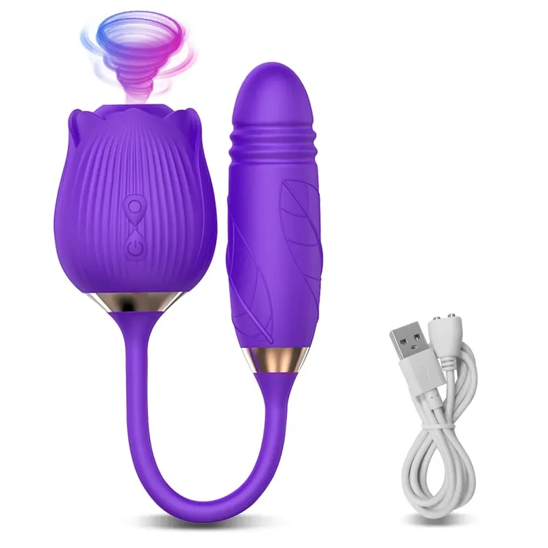 Rose-Sucking Thrusting Dildo Vibrator for Women Nipple Clit Stimulator Vibrating Egg Tongue Licking Clitoris Sucker Sex Toys
