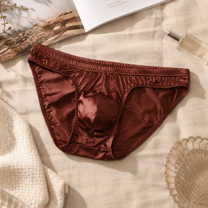 멋진 부드러운 남성 속옷 낮은 허리 벌지 주머니 얼음 실크 팬티 란제리 통기성 새틴 실크 팬티 일일 루틴