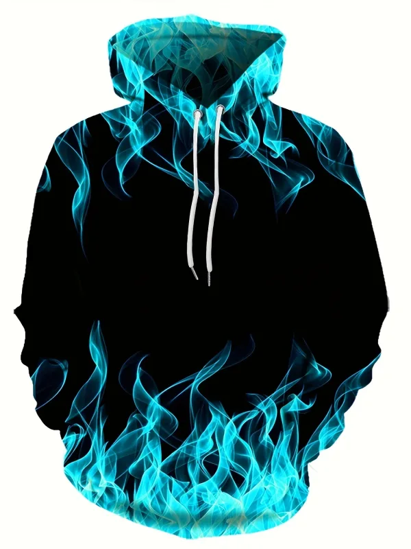 2024 Creative Flame 3D Print Hoodie Cool Hoodies Mens Spring Autumn Pullover Hooded Sweatshirt Oversized Harajuku Y2k Clothes