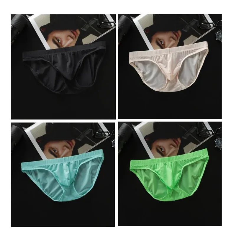 4 Pcs/pack M-4XL Ultra-thin Ice Silk Men Seamless Briefs Transparent Mens Sexy Bikini Underwear Male U Pouch Panties