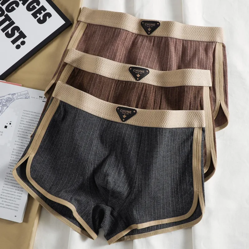 3 unidades/pacote 100% algodão sólido listrado calcinha masculina para 40-100kg malha respirável virilha cuecas boxers de cintura alta elástica