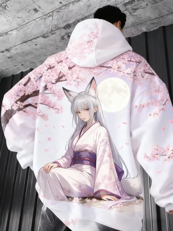 2026 Hot Anime meisje terug patroon Sweatshirt Casual Lange Mouw Capuchon 3D Afdrukken Top Fashion Oversized heren Hoodies