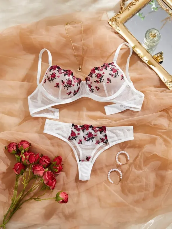 Erotic Embroidery Blue floral fragments Lace Babydoll Sensual Lingerie Bra Set For Women Underwear Intimate Sexi Panty Set 2024 — image 12