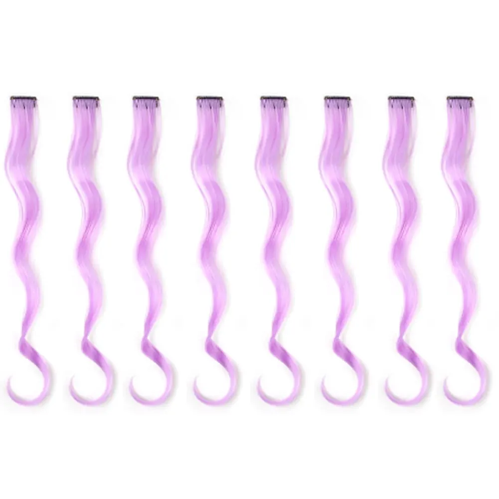 20 Inch Colourful Curly Wavy Party Highlights Clip in Synthetic Hairpieces 8 Pack Curly Colored Hair Extensions for Women