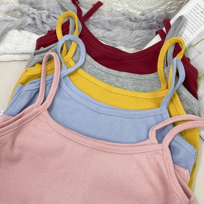 Summer New Solid Color Small Camisole for Girls and Students with A Slimming Look and A Versatile Thread Vest. Short Base Shirt
