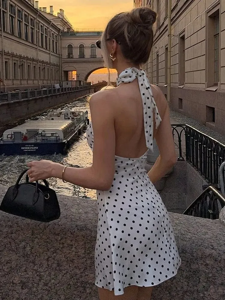 Elegant Off-Shoulder Polka Dot Mini Dress Women's Sleeveless Backless High Waist Y2K Summer Fashion Club Party Gown — image 2