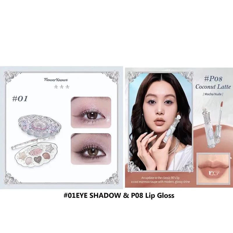 Makeup Gift Set Flowerknow Shell's Jewel Eyeshadow Blush Lip Glaze Setting Powder Correcting Primer For Women Full Kit
