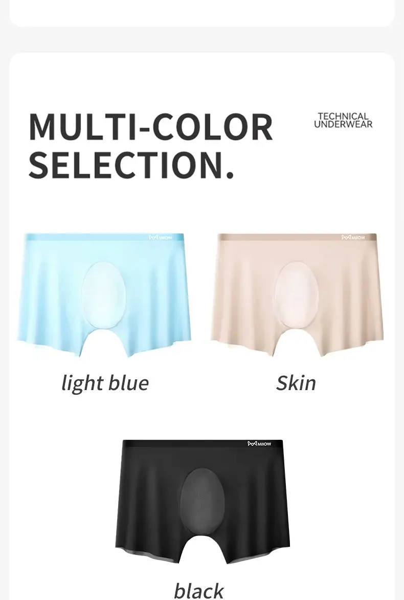 MiiOW 3Pcs Summer Ice Silk Men Boxer Underwear Breathable Antibacterial Men's Panties Thin Seamless Underpants Man Trunks Boxers