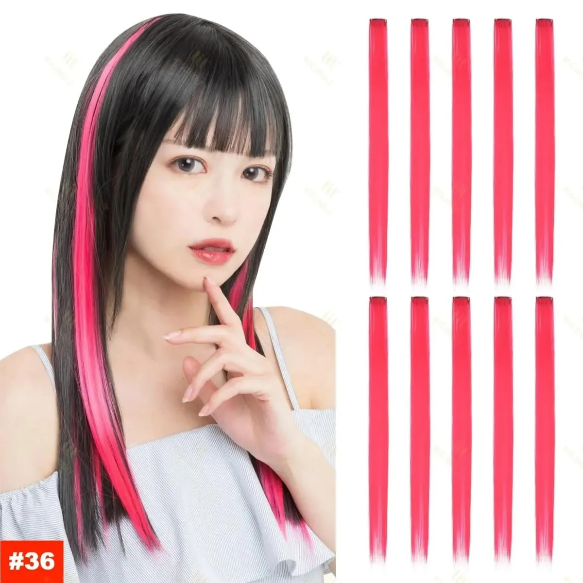 1 5 11 Pcs/lot Clip in Hair Extensions Multi-Colors Highlights Synthetic Hair 22 inch Rainbow Hairpieces for Girls Women 2030