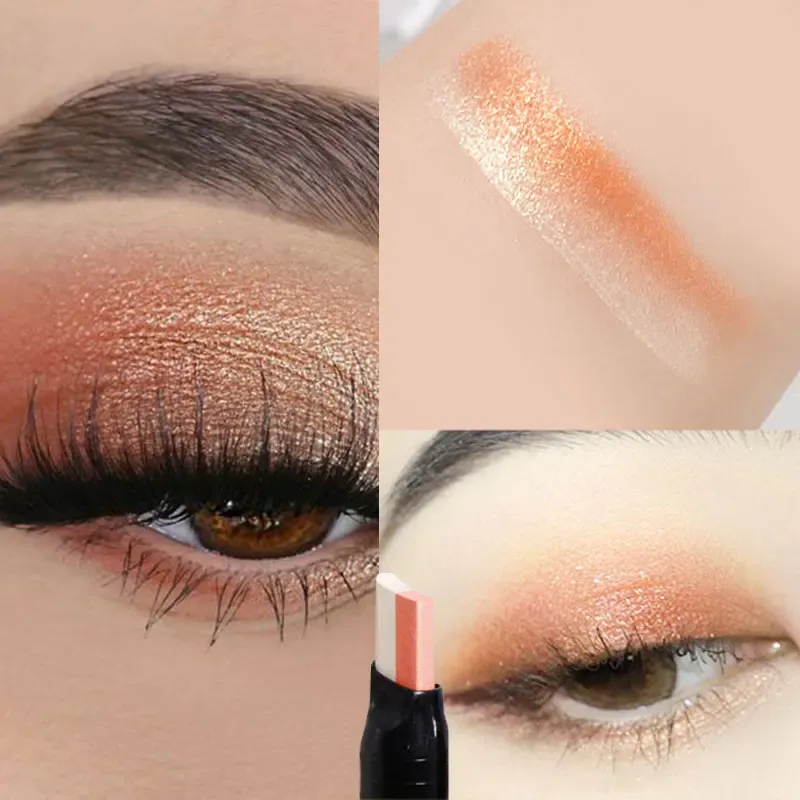 Glitter Double Color Gradient Eyeshadow Stick Pencil Two Tone Shimmer Metallic Lazy Eye Shadow Pen Waterproof 2 in 1 Eye Makeup — image 9
