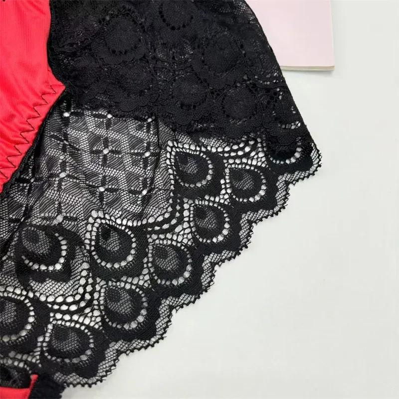 Sexy men underwear elasticity smooth underpants Transparent, breathable, Red lace Men's Briefs