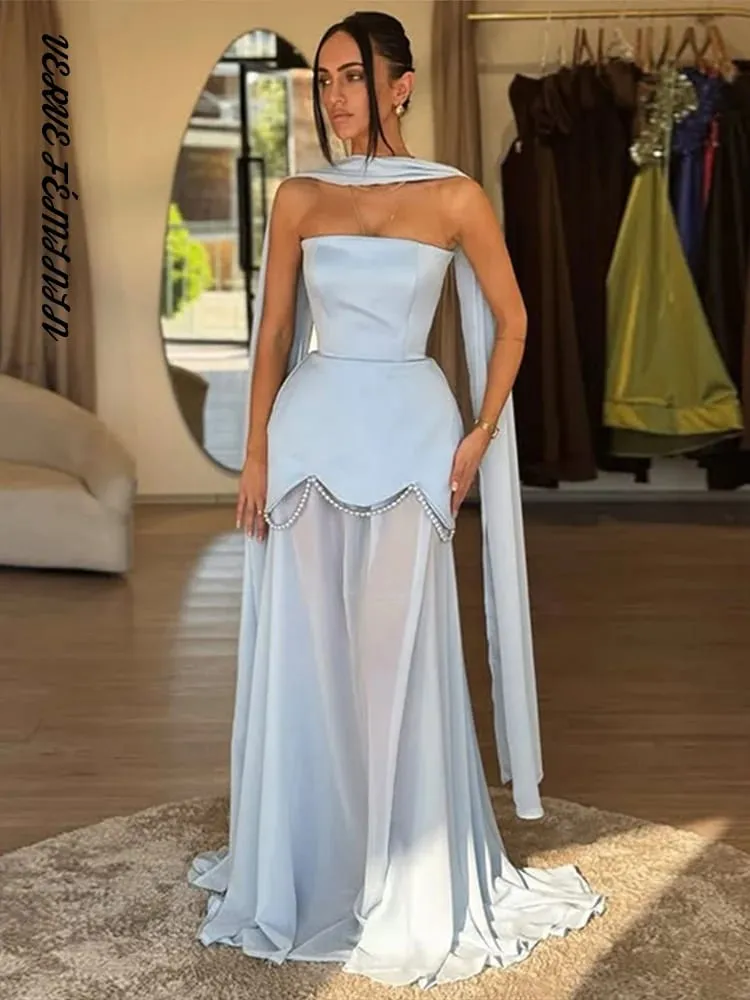 Women's Evening Dresses Mesh Patchwork Strapless Long Dress Elegant Female Ribbon Sleeveless Backless Waist Cinching Vestido New