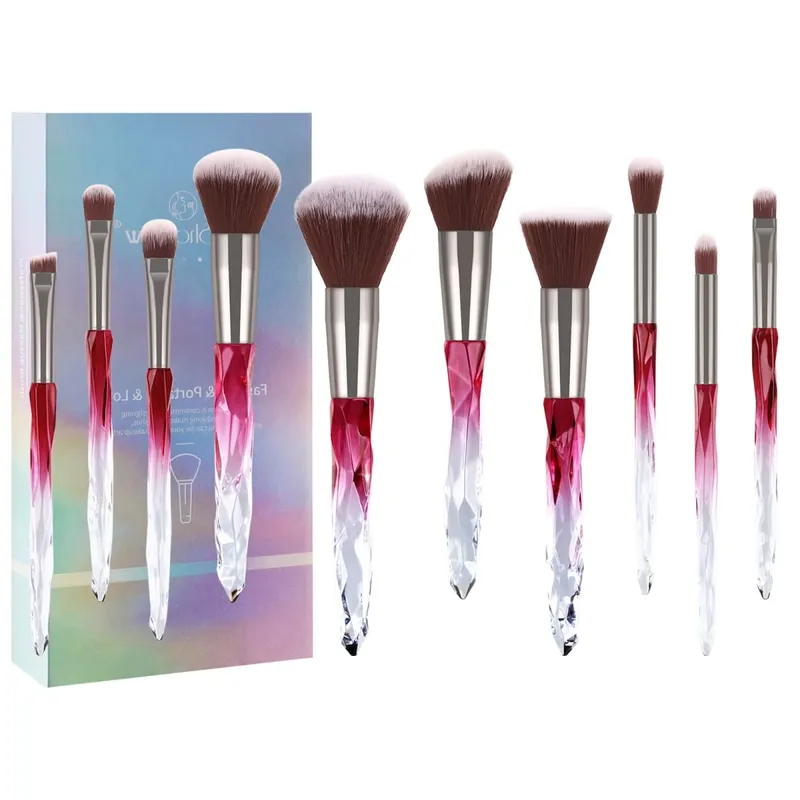 10Pcs Shiny Crystal Handle Makeup Brush Set with Case Round Loose Powder Brush & Flat Foundation Brush for Eye Makeup — image 10