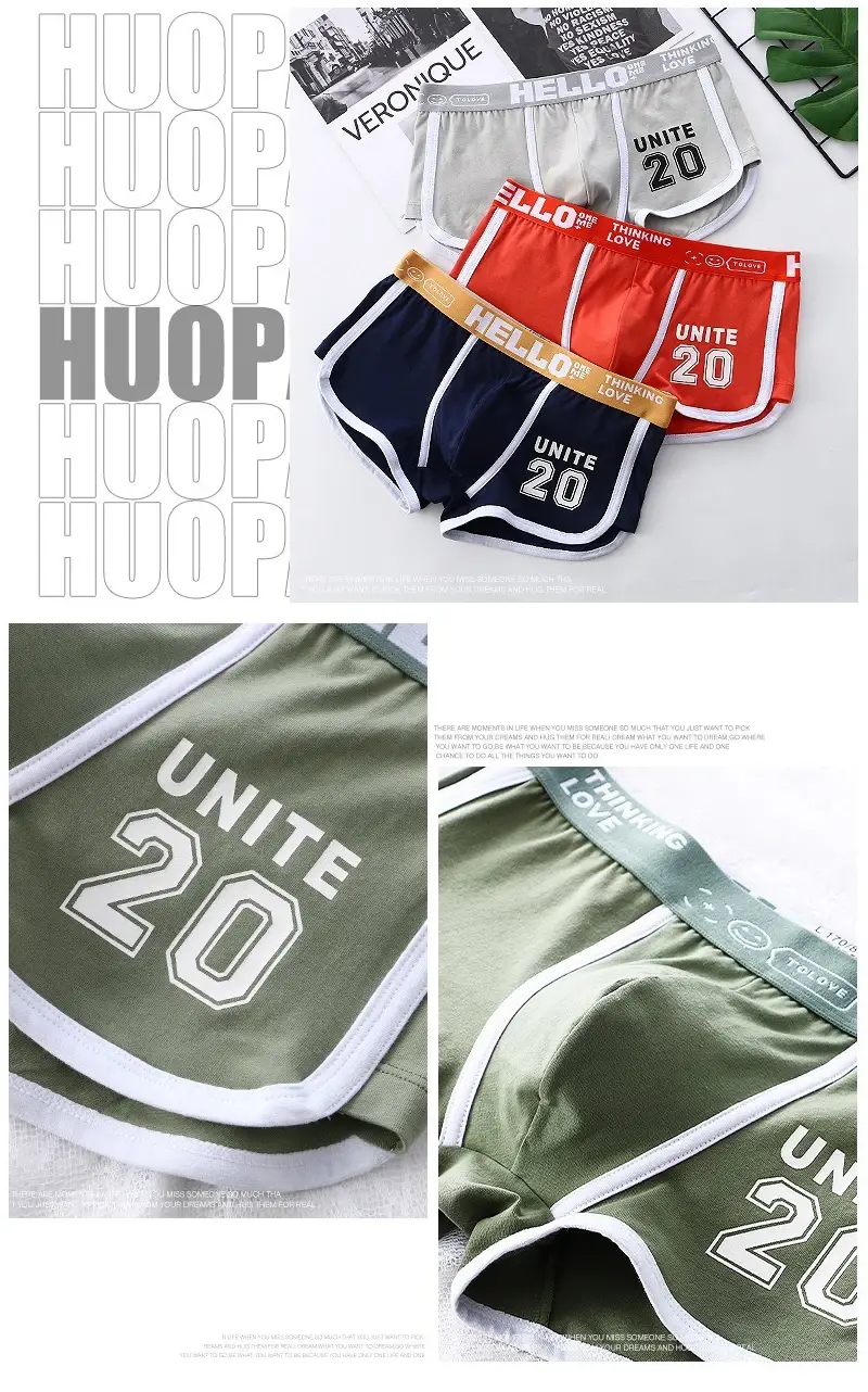 1/3pc Men Underwear Sports Boxer Shorts Cotton Oversized Solid Color Youth Fashion Sports Men's panties Comfortable Breathable