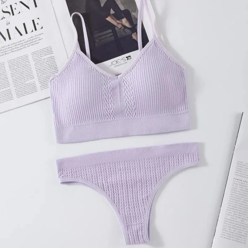 Women Seamless Bra Panties Set Push-Up Non-wire Bralette Low-Rise Briefs Sexy Lingerie Female Comfort Rib Sports Underwear Set