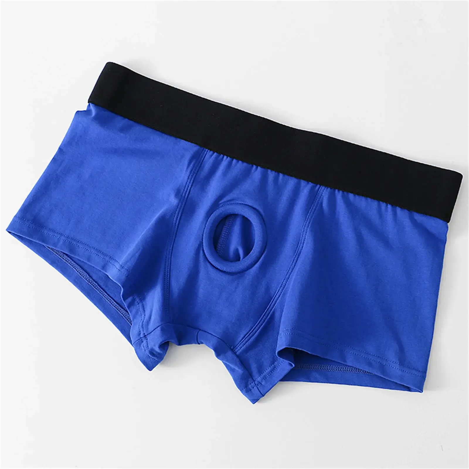 Herren-Boxershorts mit Vorderloch-Beutel, Unterwäsche, Silikon-Cockring, sexy Boxershorts, breiter Bund, Baumwollunterhose, aushöhlen, Dessous