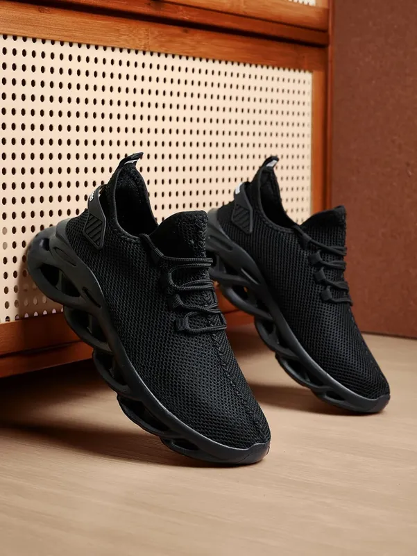 Black Men Casual Sneakers Mesh Breathable Shoes Lace Up Male Running Sport Trainers Shoes Lightweight Vulcanize Shoes Size 47