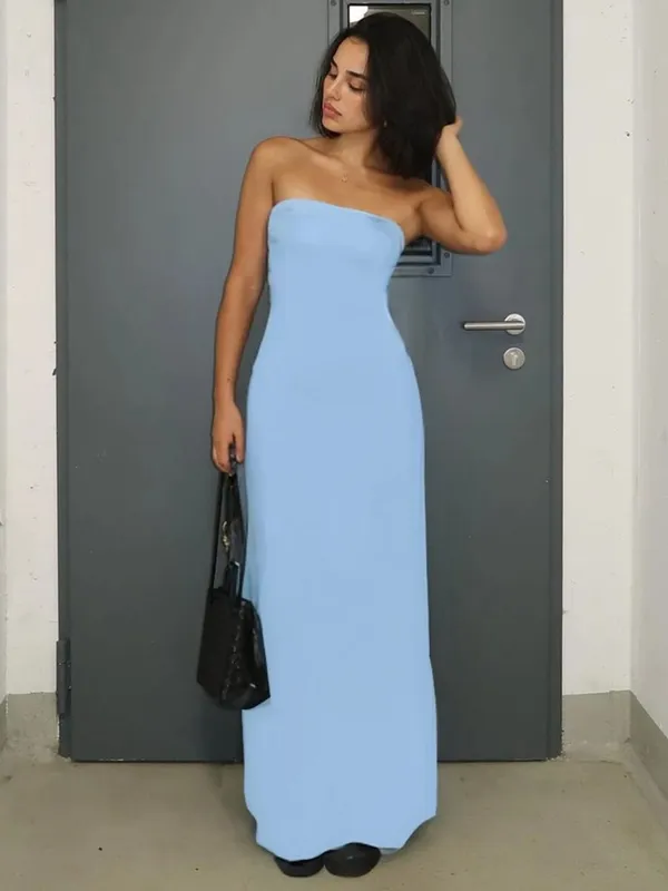 Hugcitar Black Strapless Long Sleeve Sexy Bodycon Maxi Prom Dress 2024 Fall Winter Elegant Women Outfit Evening Party Festival