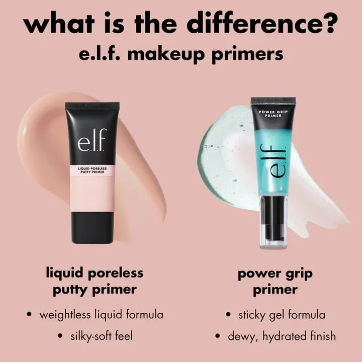 Elf Liquid Poreless Putty Primer Power Power Grip Matte Primer Dewy Setting Spray Halo Glow Liquid Filter & Blush Beauty Wand