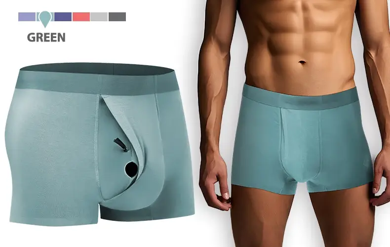 Men's Breathable Underwear Front Open Hole with Adjustable Ring Sheath Boxers Foreskin Long Therapy Enhanced Man Boxers Briefs