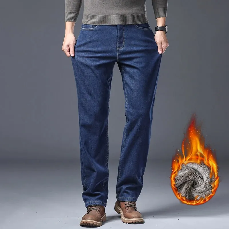 Nam Lông Cừu Lót Dày Quần Jean Mùa Đông Ấm Co Giãn Slim Fit Quần Denim Mềm Mại Thoải Mái Quần Mặc Đi Làm Hàng Ngày quần Áo