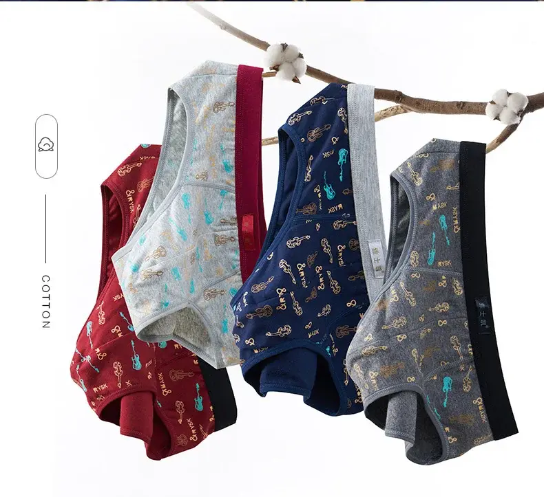 Cotton Man's Underwear Plus Size Briefs Sexy Underpants Breathable Briefs Bikini Gay Print Shorts Cueca Male Panties — image 3