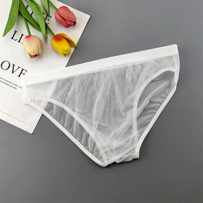 5pcs Transparent Mesh Underwear for Men Ultra-thin Perspective Mid-rise Male Pouch Slips Homme Panties Plus Size