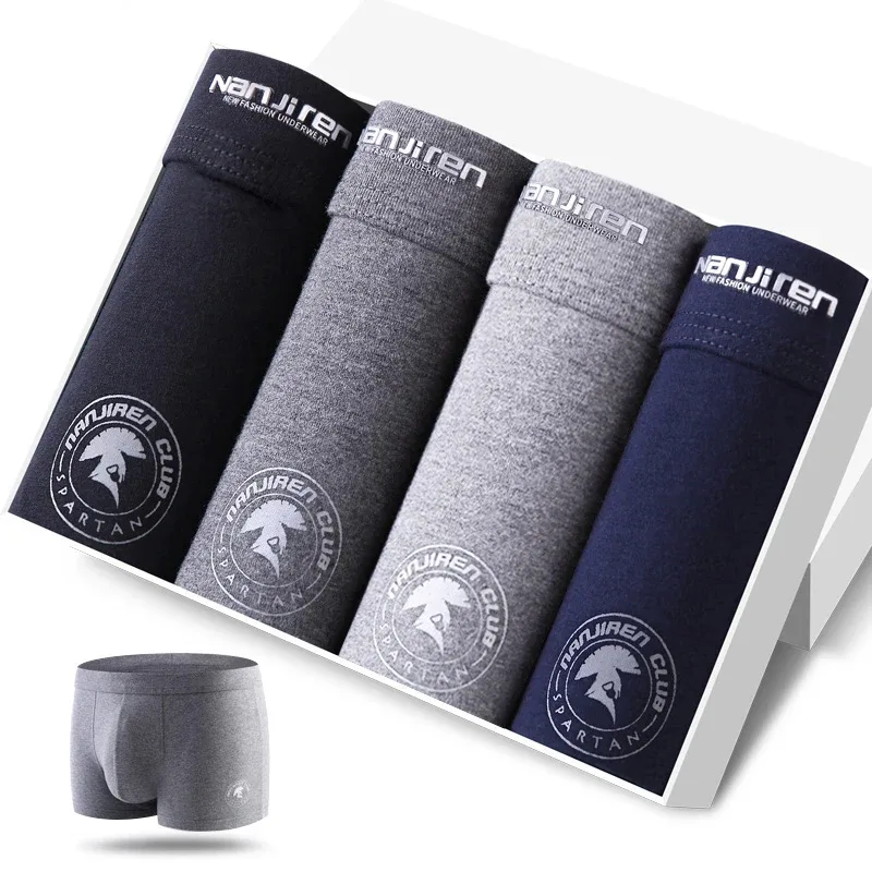 4Pcs/lot Men's Underwear Sexy Boxer Shorts Cotton Panties Man Solid Underpants Male Soft U Convex Lingerie Plus Size L-6XL