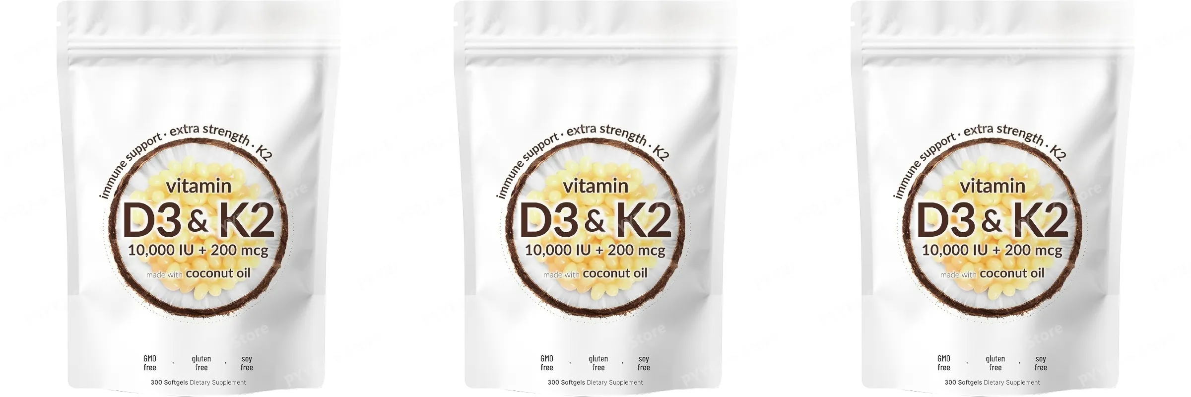 Vitamin D3 & K2 Supplement 10 000 IU Supports Overall Health & Bone Health Non-GMO Gluten Free 300 Softgels for Adult