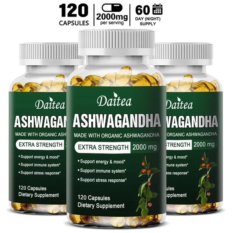 Daitea Organic Ashwagandha Extract Capsules 2000mg for Mood Sleep Energy Support - Antioxidant Supplement