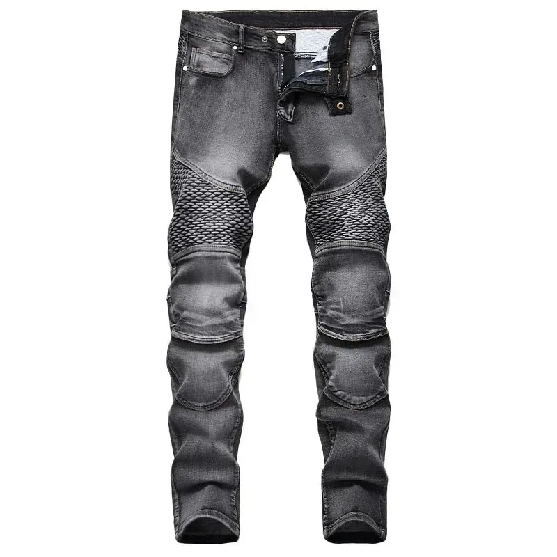 Ανδρικό νέο casual τζιν μοτοσικλέτας Hip Hop Street Riding Stretch Slim Fit ίσιο παντελόνι Patchwork Μόδα τζιν παντελόνι Ανδρικό